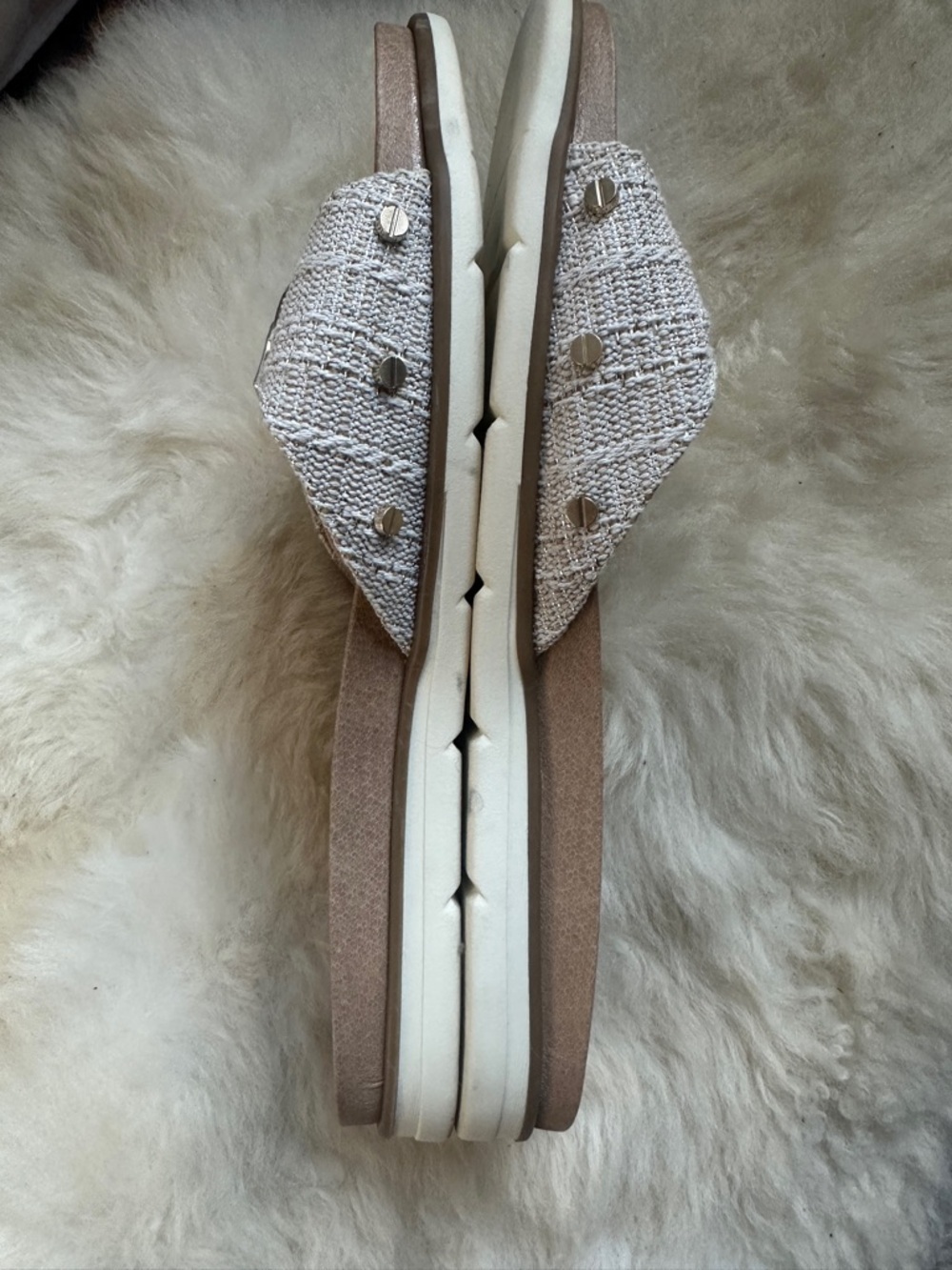 Dr. Scholl’s Nice Iconic Slide Sandals Cream Woven Strap Buckle Comfort Mule - Picture 9 of 11